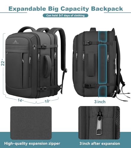 Image of AREYTECO 55L Extra Large Travel Laptop Backpack,Carry On Backpack for Men, Expandable Big Capacity Heavy Duty Business Suitcase Daypack Bag Fits 18.4 Inch Laptops, Travel Gifts for Men Women, Black