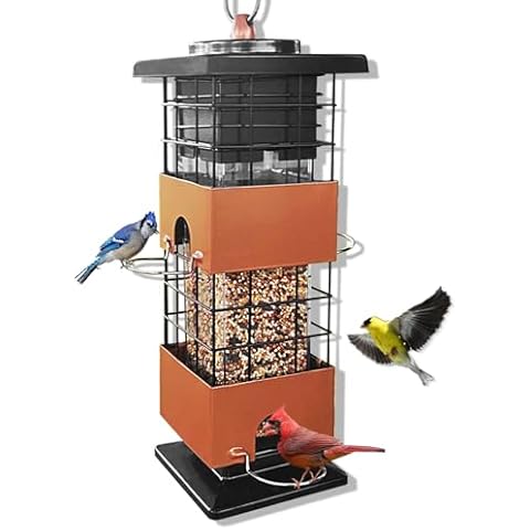 Bird Feeder Squirrel Proof, 2.5lb Metal Bird Feeders for Outdoor Hanging, Capacity Wild Birds Feeder with Bilateral Weight Activated Spring for Outside Garden Yard Decor Cover