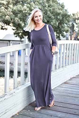 Image of WNEEDU Women's 3 /4 Sleeve Casual Loose Long Maxi Dresses with Pocket