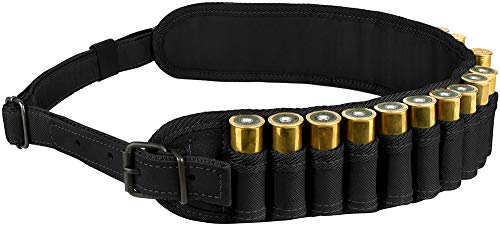 BRONZEDOG Waterproof Shotshell Holder Nylon Belt Case Ammo Gauge Adjustable Shotgun Rounds Shoulder Bandolier Hunting Accessories 12 16 Gauge (Plain Black)