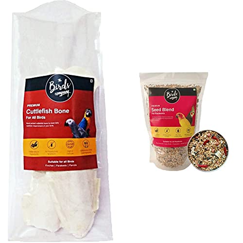 Image of The Birds Company Cuttlefish Bone, Bird Calcium for Finches, Budgies, Conures, Lovebirds, Cockatiels & Seed Blend of 9 Grains & Nuts, with Spirulina & Cuttlefish Bone, Bird Food for Parrot