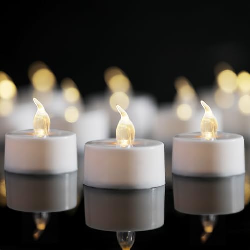 Image of LANKER Flameless Candles with 6H Timer, Flickering Warm White LED Tea Lights, Romantic Long Lasting Battery Operated Fake Candles for Party, Halloween and Christmas, Set of 24 (Warm White)