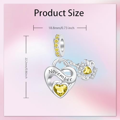 Image of Birthstone Charm 925 Sterling Silver Charms fits Bracelets and Necklace Pendant Bead Happy Birthday Charms Jewelry Present for Women Family Friends