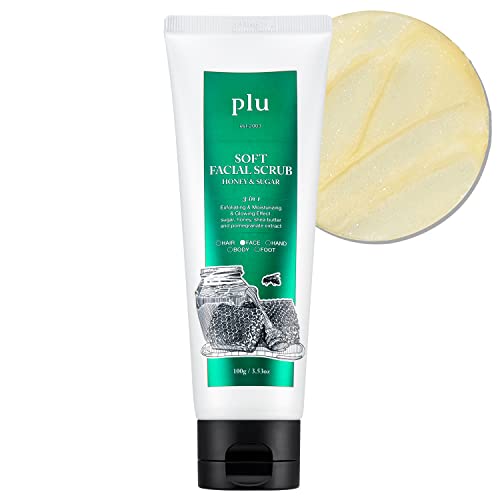 PLU Soft Facial Scrub Honey and Sugar – Pore Refining Face Exfoliator - Deep Clean Pores & Remove Blackheads - Manuka Honey & Propolis – Skin Smooth & Dewy – Paraben & Silicone Free, 3.38 fl.oz.