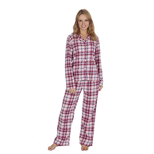 Best Deals Direct Mujer Compruebe Print de Manga Larga Pijamas de Forro Polar Térmico Ropa de Descanso - Pink-Wine, 12/14