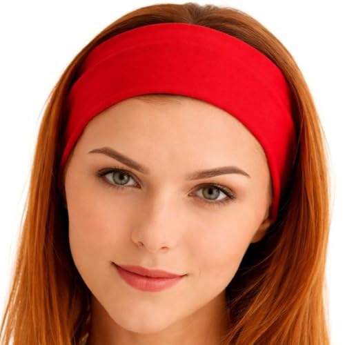 Headbands for Women Men Solid Color Non-Slip for Yoga, Fashion Sports Hair Bands for Men, Womens Hair, Soft Cotton Fabric Stretchy Headbands for Women for Workout Fitness Running (RED, 1 Size)