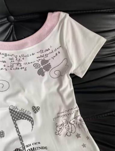 Image of Kawaii Cutecore Harajuku Y2k 2000s Tops Summer Preppy Aesthetic Alt Goth Emo Short Sleeve Graphic Tees