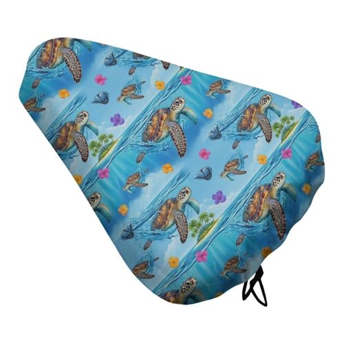 FOSKERV Fashion Bicyle Cushion Cover, Waterproof Non Slip Adjustable Bike Seat Cover for All Bicyles, Universal Bicycle Saddle Protector, 3D Sea Turtle