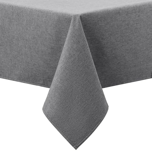 smiry Faux Linen Table Cloth Rectangular 140x200cm, Water resistant Tablecloth with Flannel Backing, Thick Fabric Washable Table Cover for Dining Party and Outdoor, Dark grey