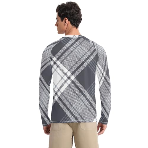 Plaid Dark Blue White UPF 50+ Long Sleeve Sun Shirt Quick Drying Round Neck Rash Guard Long Sleeve Hiking2