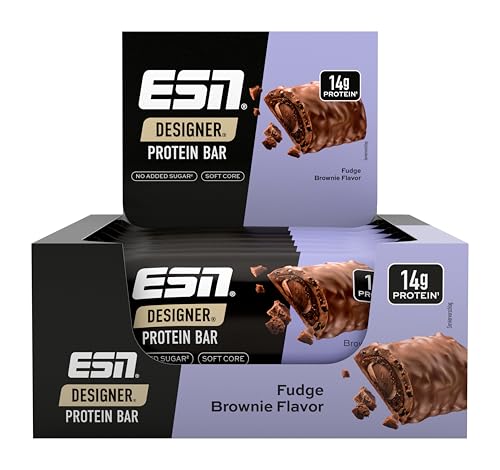 ESN Designer Bar Box Fudge Brownie 12 x 45 g der ideale Snack mit bis zu 14 g Protein pro Riegel - made in Germany