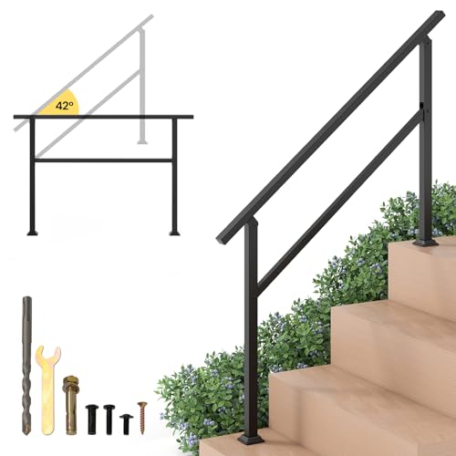 COSTWAY Main Courante pour Escalier Extérieure en Métal, Rampe d'Escalier Compatible avec les Marches Réglage d'Angle Flexible, Kit d'Installation pour...