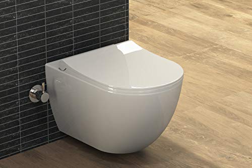 Aqua Bagno | Taharet WC mit Softclose Sitz, Dusch-WC mit Bidet Funktion, Hänge-WC aus Keramik, spülrandlos | 51 cm lang – Bild 5