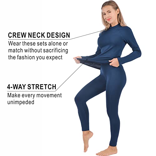 Qualidyne Women’s Thermal Underwear Ultra-Soft Base Layer Long Johns Set Winter Sports Top And Bottom Suits Navy Blue #TOP2