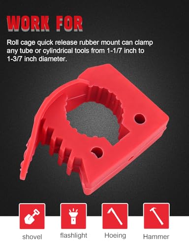 Image of 7 PCS Quick-release Shovel Holder Clamp Mount Bracket Red | for 1-1 /7 to 1-3 /7 Inch Diameter Tools, Rubber Material, Fit Off-road Vehicles, UTV, ATV, Truck Trailer, RV