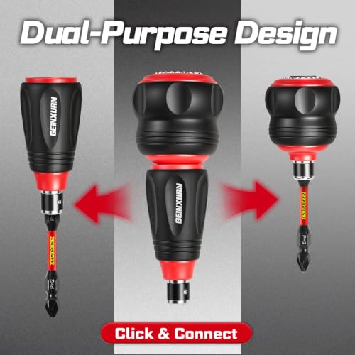 Image of Geinxurn 2-Piece 2-in-1 Detachable Ratchet Screwdriver Handles, Stubby & Mini Ratcheting Screwdriver Handles, Reversible Left /Right Lock, 1 /4 inch Hex Bit Compatible, for DIY & Outdoor Repair