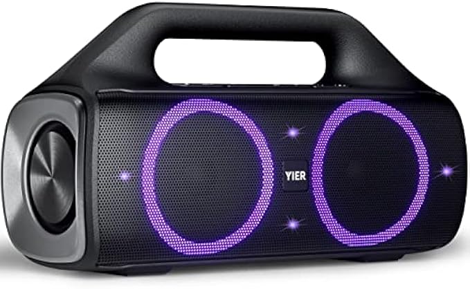 Bluetooth Speakers, YIER 80w (Peak) Portable Wireless Speaker with Lights, Stereo Loud Sound, IP67 Waterproof, Deep Bass Outdoor Speakers Bluetooth 5.0 Dual Pairing for Home Party Beach Camping, Gifts
