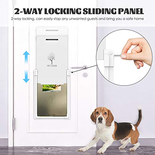 2021 Upgraded Dog Door,Pet Door for Dogs and Cats,Doggie Door for Exterior Doors,Durable Pet Doors with Aluminum Lining,Locking Sliding Panel,Consolidate Soft Flap Size:10.17'' W x 14.29'' H,Anti-Rust