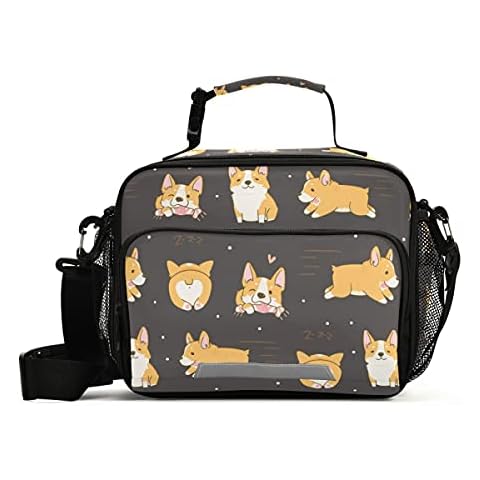 RunningBear Dogs Reusable Leakproof Lunch Box Bag Corgi Sturdy Insulated Box with Adjustable Strap Portable Bag Organizer for Kids, Women, Men, Teens, Boys, Girls Cover