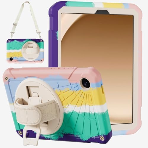 Case for Samsung Galaxy Tab A9 8.7 Inch 2023, with 360 Rotating Hand Strap & Shoulder Strap, Heavy Duty Shockproof Protective Case for Galaxy Tab A9 8.7" Tablet (Colorful+White) image 4