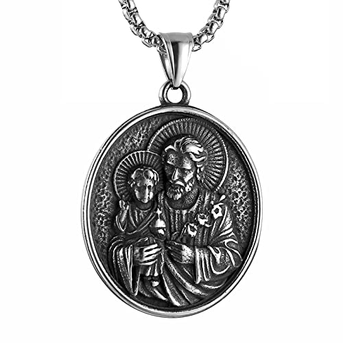 Médaille Saint Joseph en acier inoxydable pendentif religieux double face