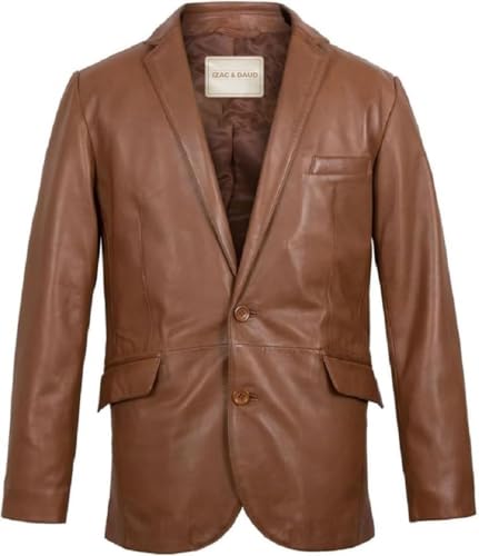 Image of Isaac & David Chicago Lambskin Genuine Casual Wear Leather Blazer Sport Coat Classic Button Closure for Men 2 Button Coat