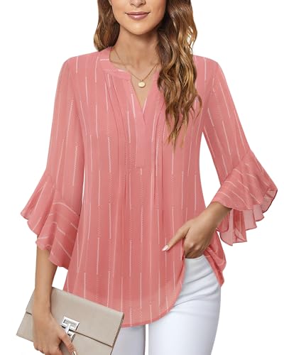 Image of Timeson Women's Short Sleeve V Neck Blouses Shirts Floral Double Layers Mesh Tunics Tops