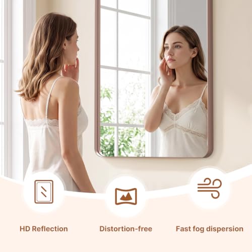 Image of Kosmonia 30x22 Inch Bathroom Vanity Mirror Brushed Rose Gold