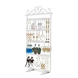 Flexzion Earring Holder Organizer 48 Holes, Metal Jewelry Tower Stand, 4 Tiers Layers Hanging Display Rack, Storage Hanger for Girls Jewelry Accessories (White)