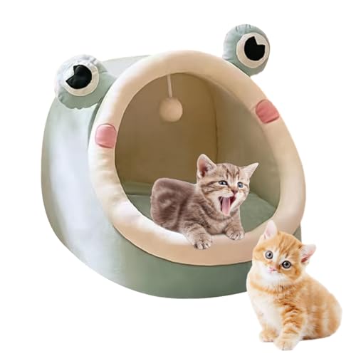 Ziurmut Cueva de cama para gatos, material de tela, nido cuajado de felpa, cama de dormir para gatos de interior, cama de dormir de 395 g, accesorios para gatos, casa de perro estilo dibujos animados