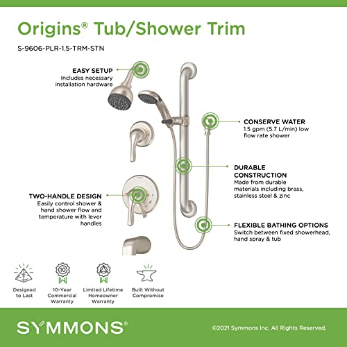 Symmons S-9606-PLR-1.5-TRM-STN Kit de ducha con 2 manijas para tina y ducha de 1 spray con ducha manual en cromo pulido (Válvulas no incluidas) miniatura 3