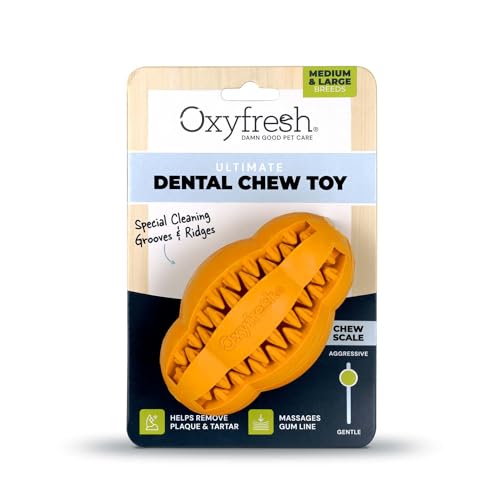 Oxyfresh Dog Dental Chew Toy - Best Durable Rubber Dog Toy for Tough Chewers – Helps Remove Plaque, Cleans Teeth & Freshens Breath Without Brushing (Large)