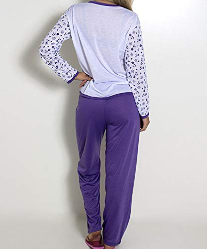 Pijama Manga Longa Feminino em Malha Suave PV | 159 cor:roxo;tamanho:GG