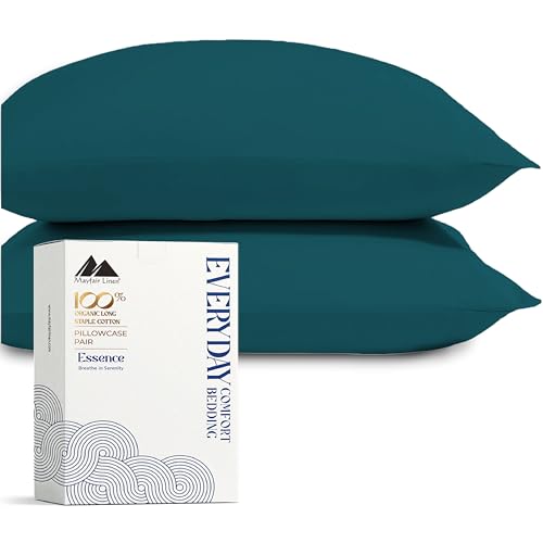 Image of Mayfair Linen Organic Cotton King Pillow Cases Set of 2 (21 inch x 40 inch), Teal