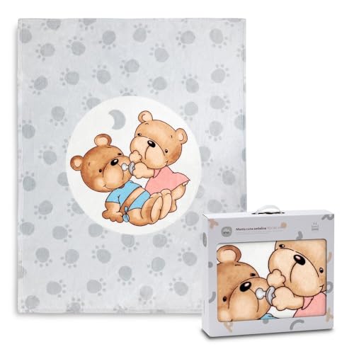 Interbaby - Manta para Cuna Bebé | Extrasuave de Sedalina Parejita de Osos, Cómoda, Cálida | Manta Bebé 110x140cm, Unisex, Para Cunas.