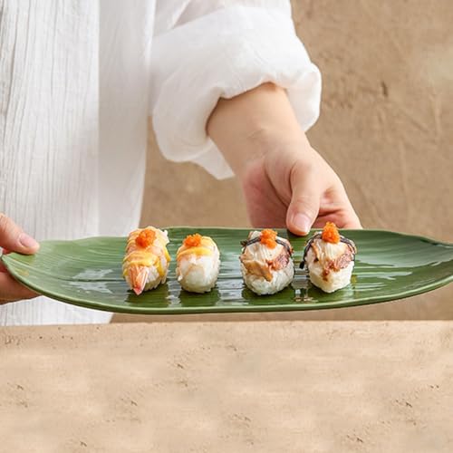 Plato de cerámica para sushi estilo hoja verde miniatura 5