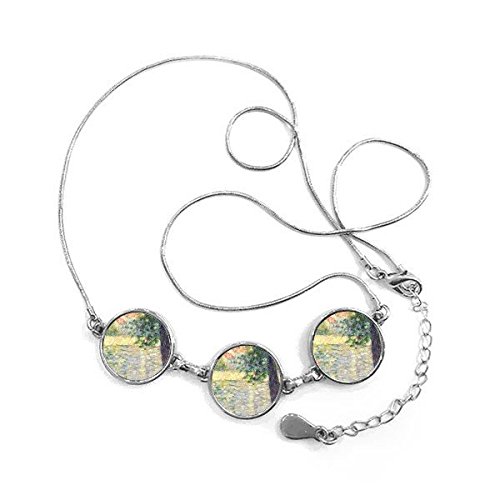 Cadeau décoration collier pendentif rond motif maison rivière et arbre