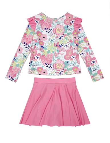 Image of Girls Rash Guard Swimsuit Set Long Sleeve 2 Pieces Bathing Suit Swimming Skirt with Shorts 4-13Y