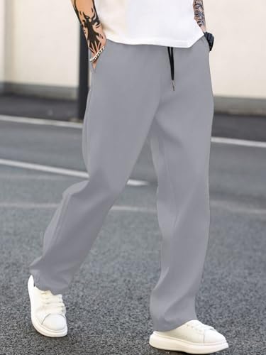 Image of MULAVRI Solid Drawstring Relexed Fit Modern Straight Leg Pants for Men's