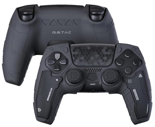 Meyaar G.S.TAC PS5 Controller Skin Set, Anti-Slip Silicone Protective Cover & Skin Case for PS5 Wireless Controller with 2 Thumb Grip and 2 Stickers for PlayStation 5 DualSense Control (Black)