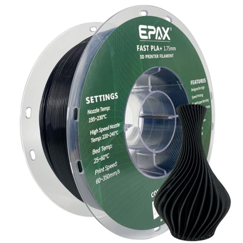 Image of EPAX High Speed PLA+ 3D Printer Filament, Fast PLA 3D Printing Filament, 1.75mm, Dimensional Accuracy + /- 0.03 mm, 1KG Spool (Black)
