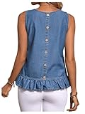 SweatyRocks Women's Ruffle Sleeveless Blouse Button Back Denim Tank Tops Blue Medium