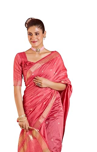 Image of SWORNOF Women's Pure Silk Saree With Blouse Piece (RANI)