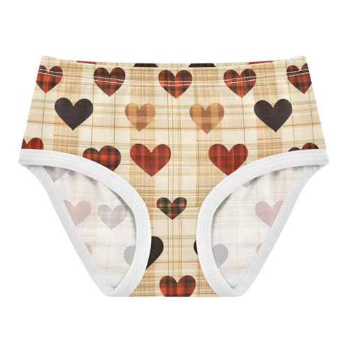 ZZKKO Vintage Plaid Heart Love Girls Underwear Toddler Panties for Girls Comfort Brief Size 2T-8Y