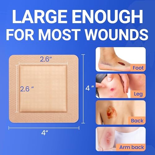 Image of Large Waterproof Bandages 4x4 Silicone Foam Dressing Sensitive Skin, 20 PCS