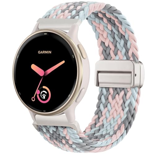CUNUJIX Geflochtene Armband Ersatz für Garmin Vivoactive 6/Vivoactive 5/Vivoactive 3/Venu 2 Plus 20mm Magnetische Dehnbare Nylon Gewebeband für Garmin Forerunner 55/245/645 Herren Damen