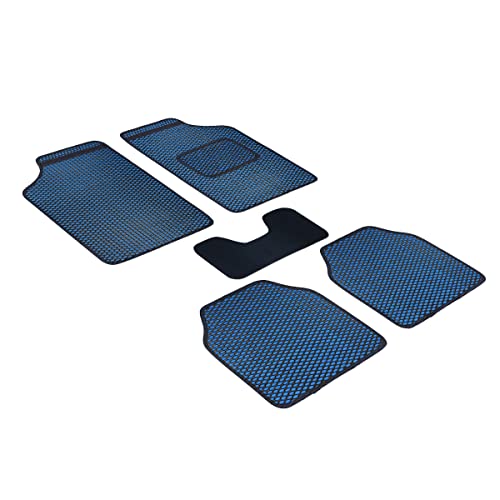 Image of Kingsway Dotted Design Car Floor Foot Mats Universal Fit for Nissan Magnite, Model Year : 2020 Onwards, Water and Dustproof, Color Blue, Set of 5 Pieces