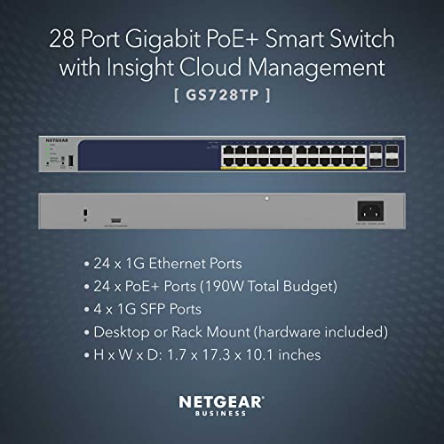 Image of NETGEAR GS728TP 24-Port Smart Switch | 16 x PoE + 8 x 𝐏𝐨𝐄+ | 4 x SFP | Rack-Mountable | Cloud Care's 3-Year Warranty SupportPlus Included