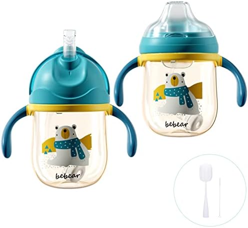 Bebamour Sippy Cup 6-36 Months Non Spill Straw Cup for Toddlers Soft Spout Cup Spill Proof Water Bottler for Kids, BPA Free, PPSU, 210ML, Green
