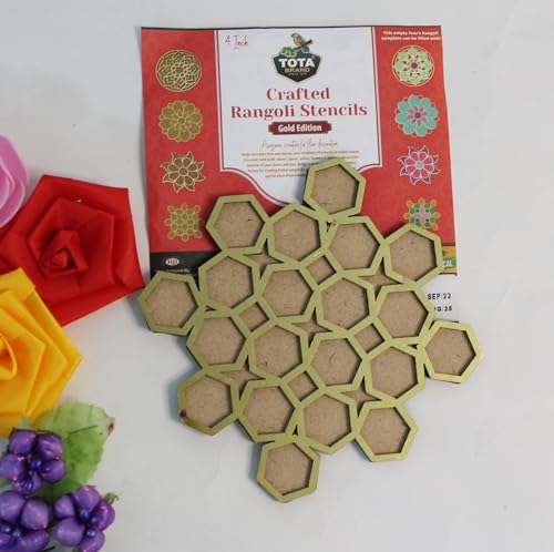 Image of TOTA Rangoli Stencils - 12X12 inch Set of 2 MDF Rangoli Colour Stencils | Reusable 3D Rangoli Mats for Diwali Home Decoration Navratri Pongal Onam Puja | Unique Designs